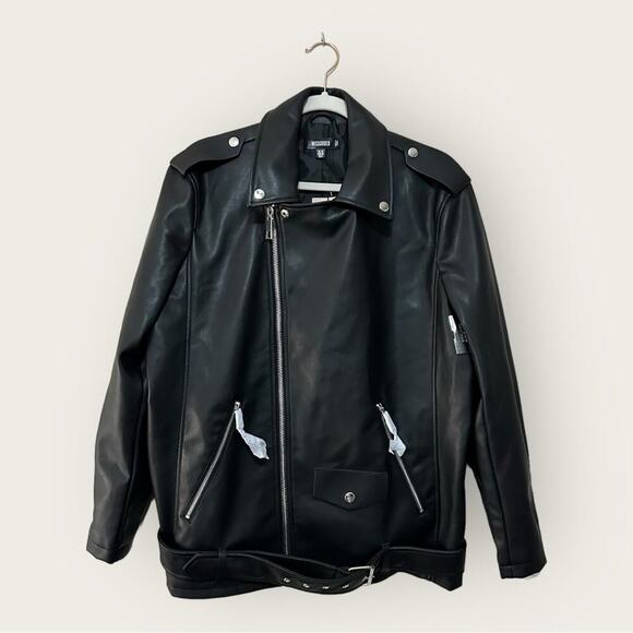 NWT | Missguided | Premium PU Biker Jacket | Black | Size 6 - Picture 1 of 14